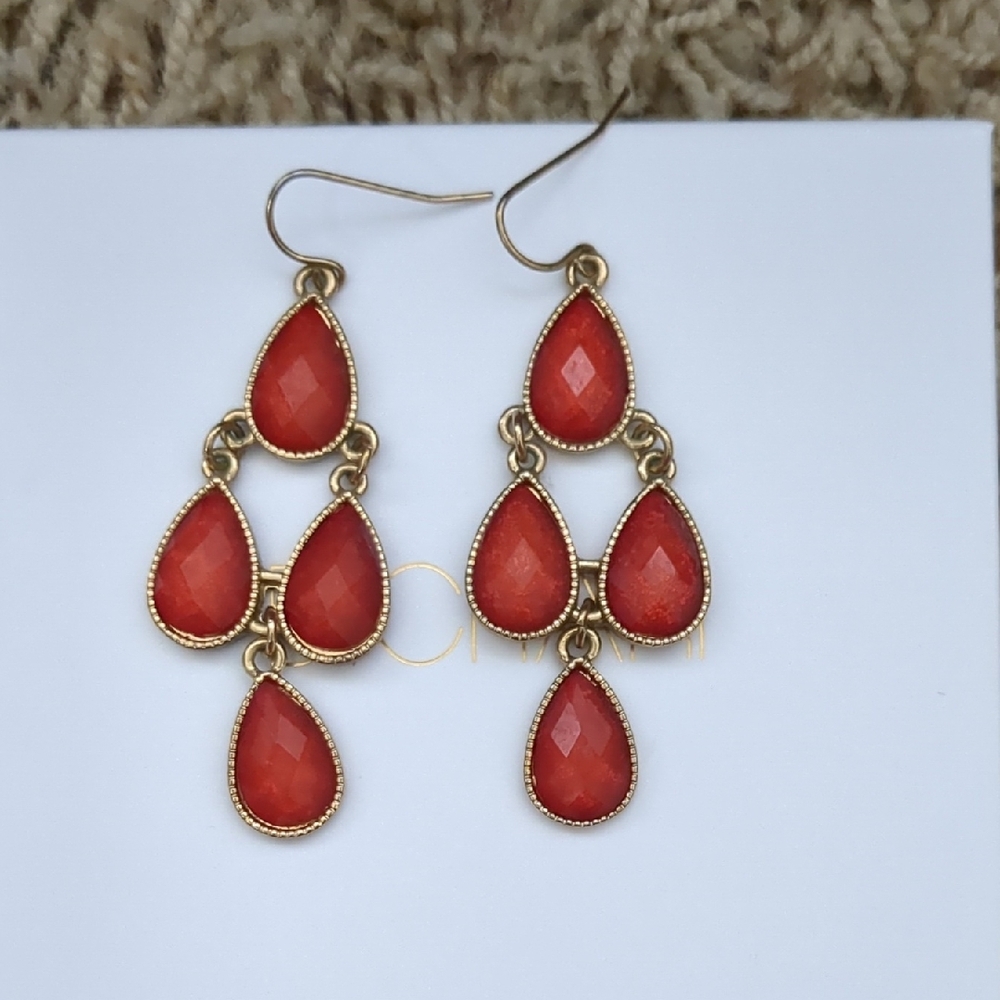 Red And Goldtone Chandelier Earrings